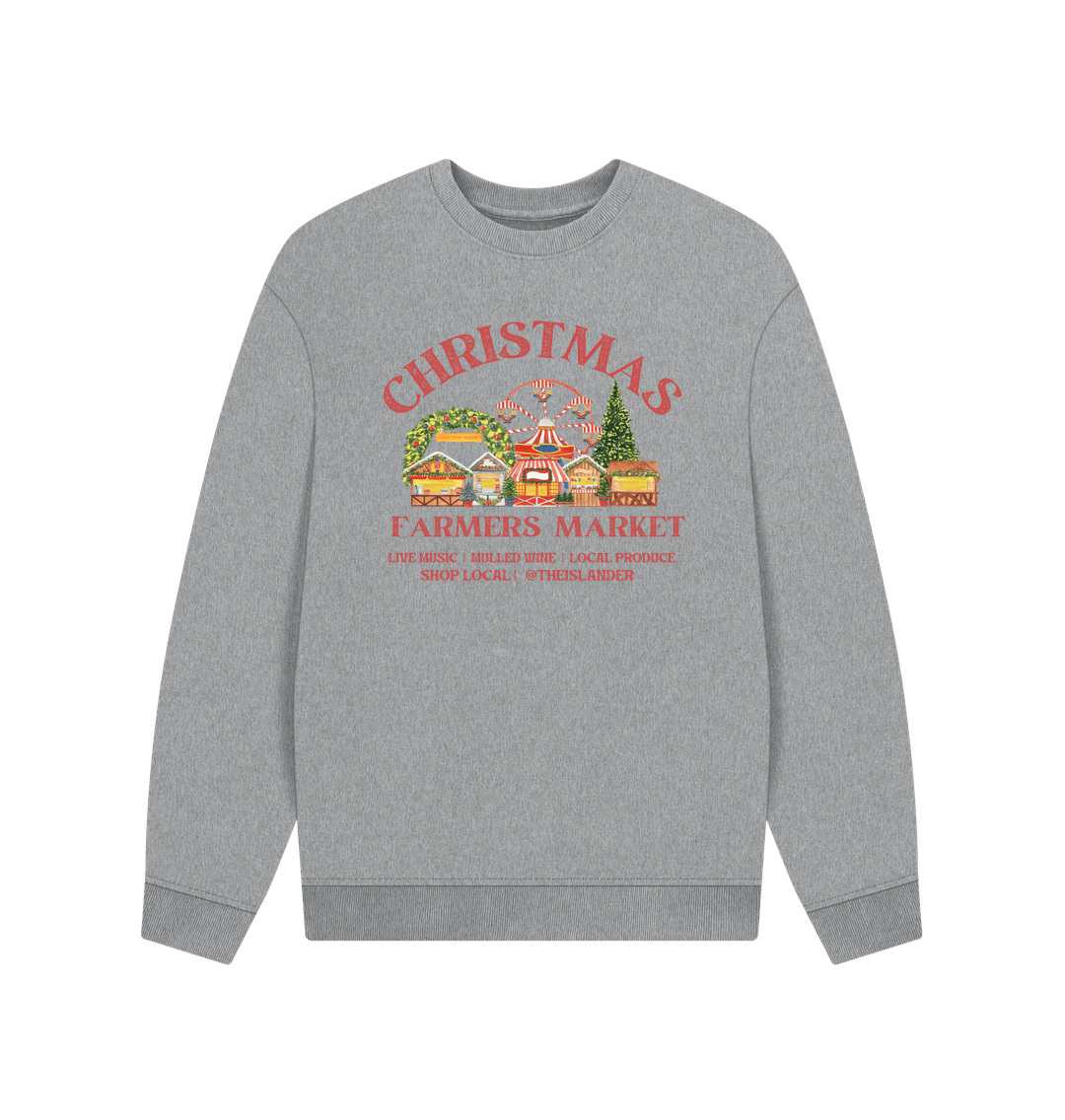 Athletic Grey Christmas Farmers Market - Shop Local - Unisex Oversized Style Sweatshirt