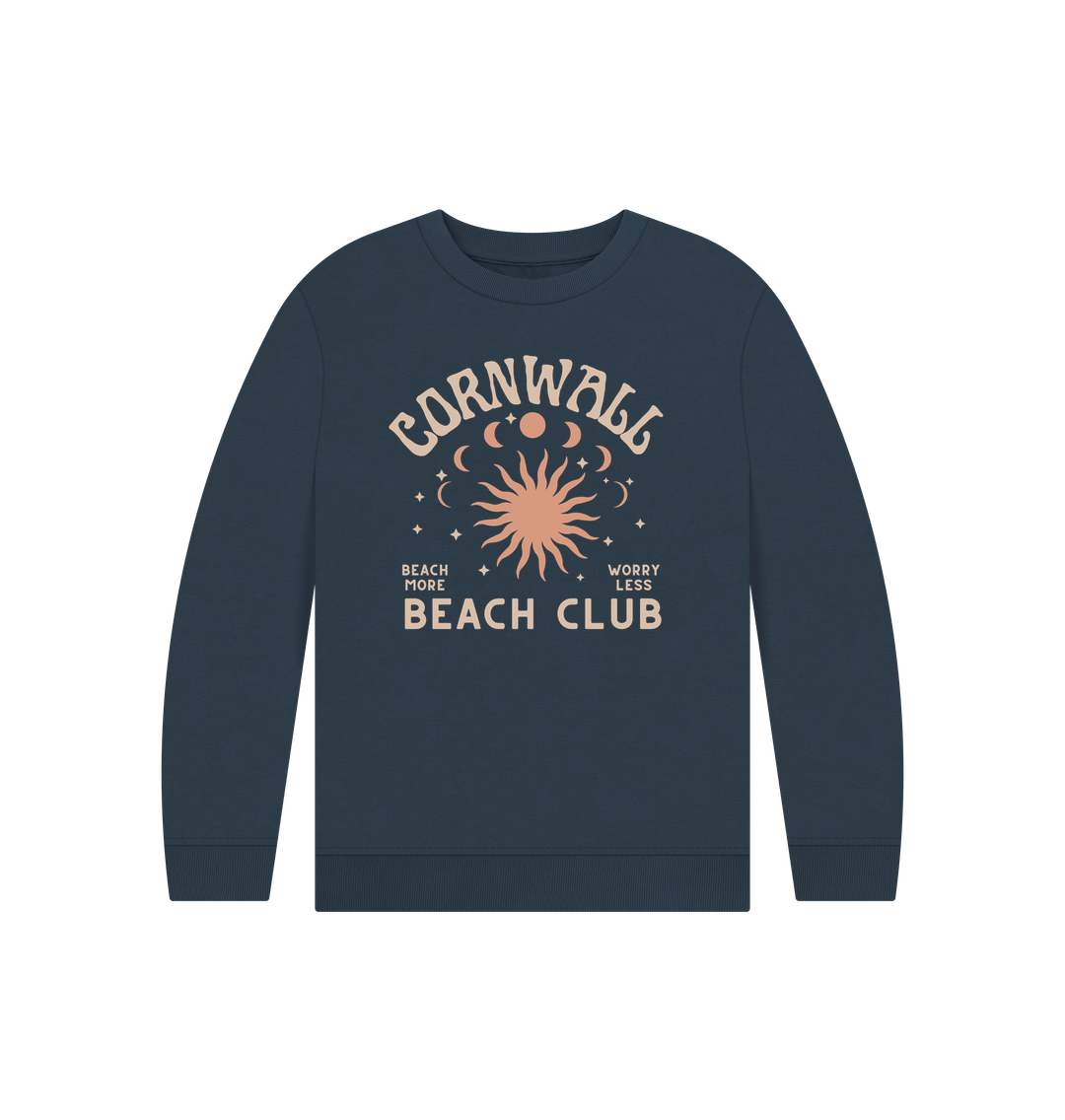 Navy Blue Cornwall Beach Club - Kids Sweatshirt - Organic Cotton