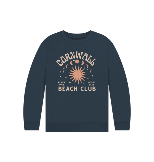 Navy Blue Cornwall Beach Club - Kids Sweatshirt - Organic Cotton