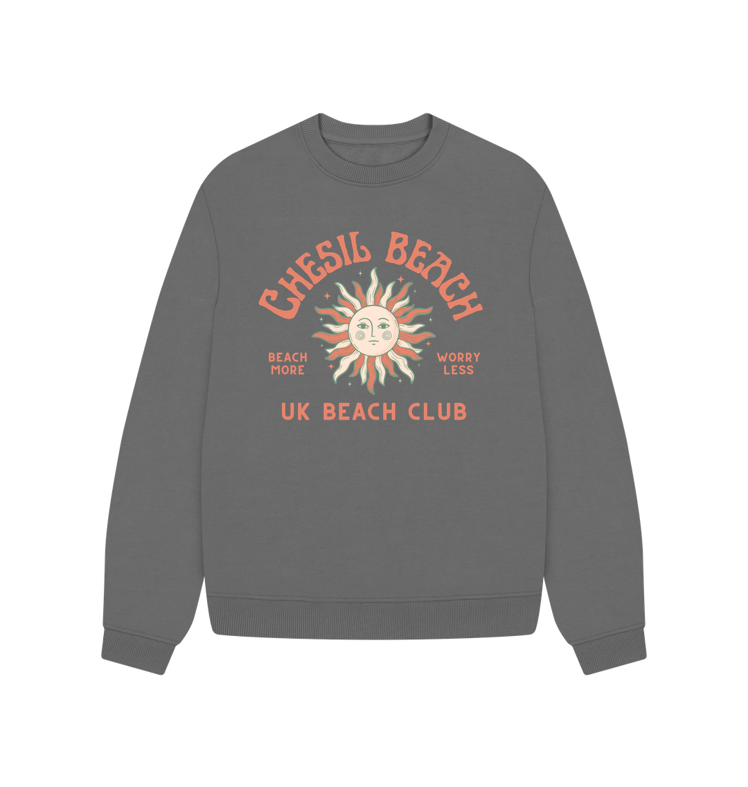 Slate Grey Chesil Beach - UK Beach club  - Women's Oversized style sweatshirt - Dorset Beach