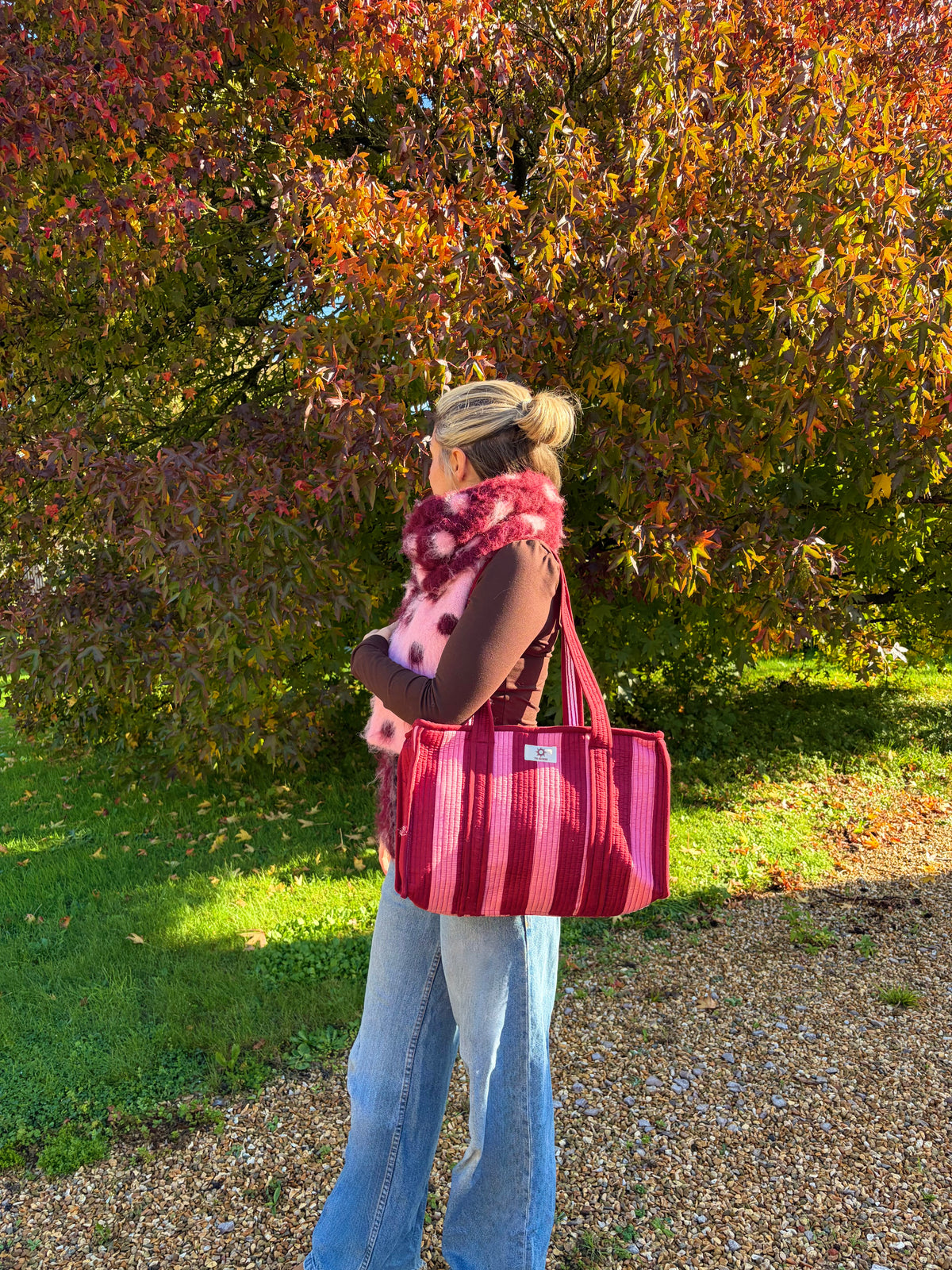 Burgundy & Pink Stripes Compartment Midi
