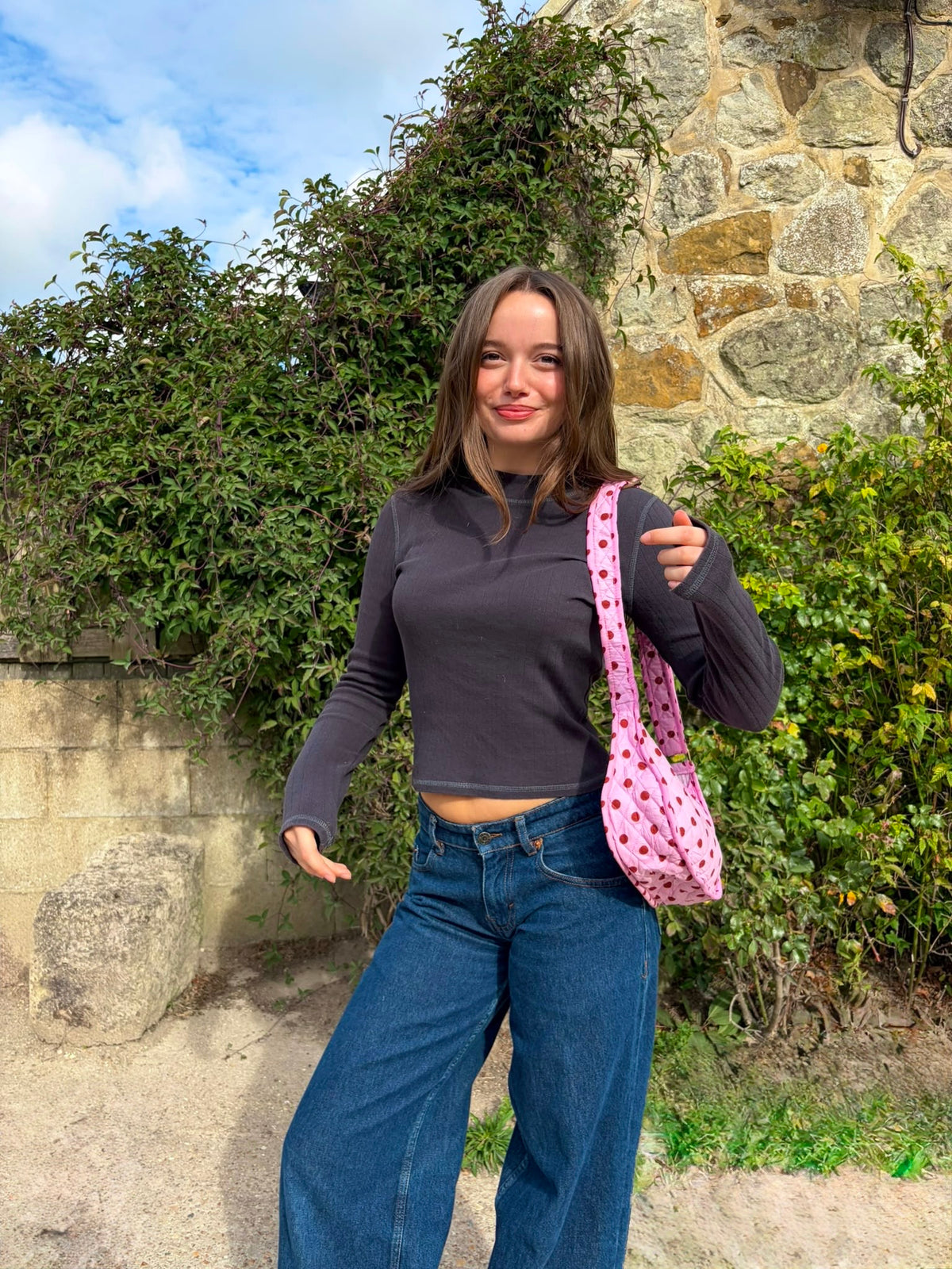 Pink & Brown Polka Side Mini