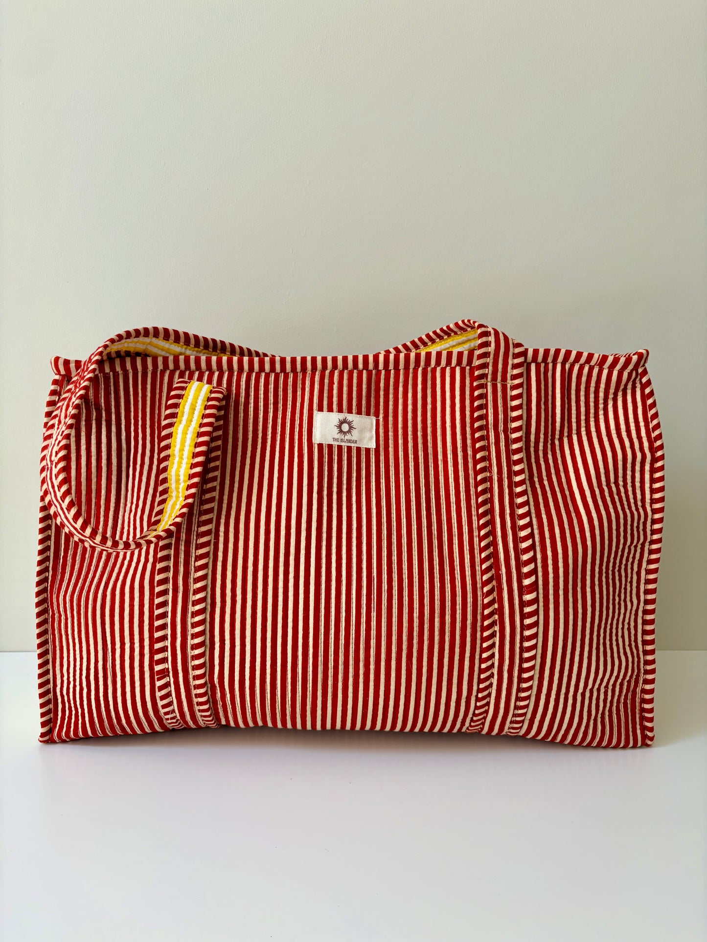 Terracotta & Yellow Stripes Large Tote Bag