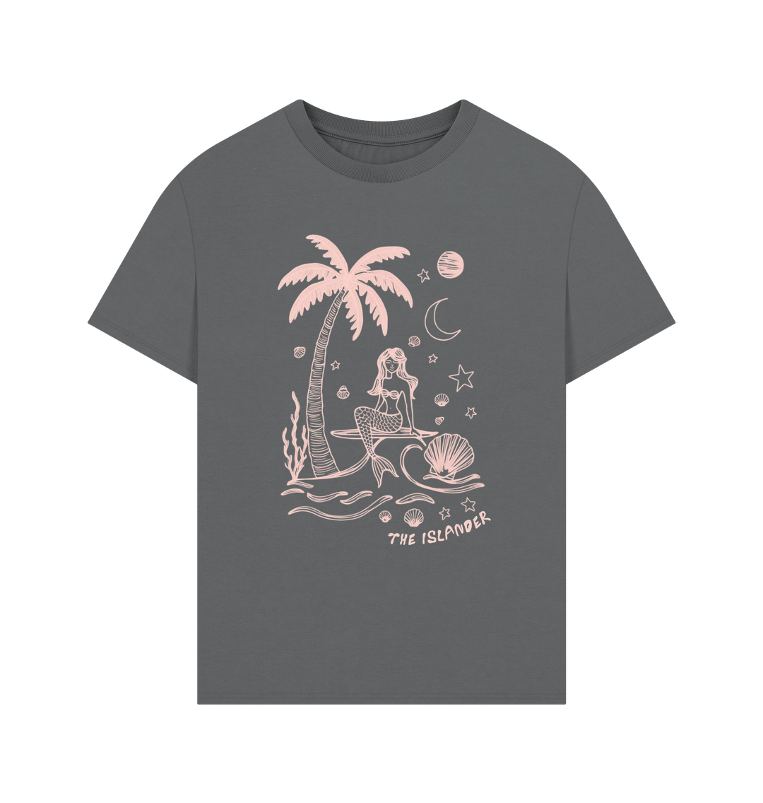 Slate Grey Surfing Mermaid - Unisex Oversized Style T-Shirt - Organic Heavyweight Cotton