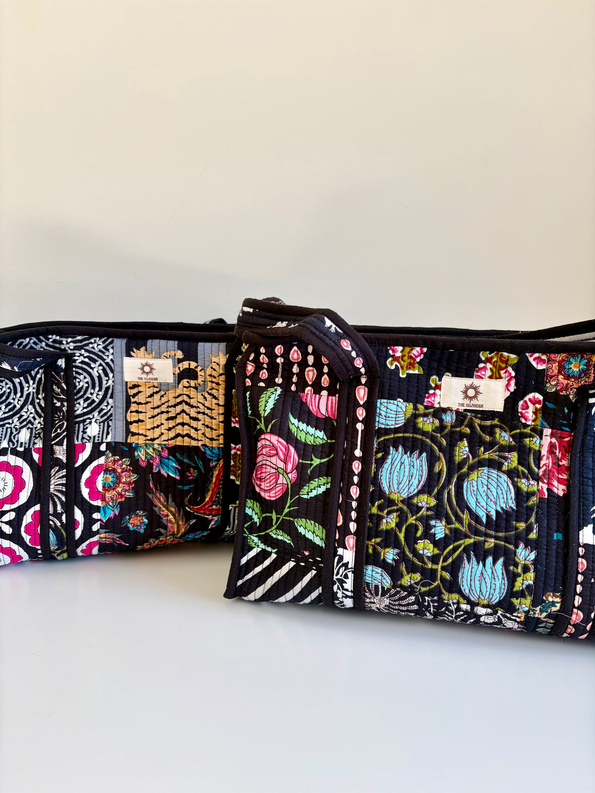 Black Patchwork Midi Compartment Tote Bag