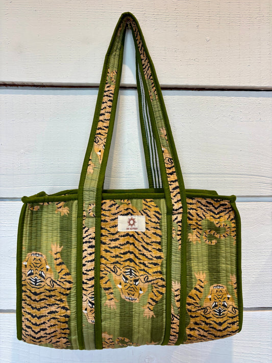 Green Stripes Tiger Midi Tote