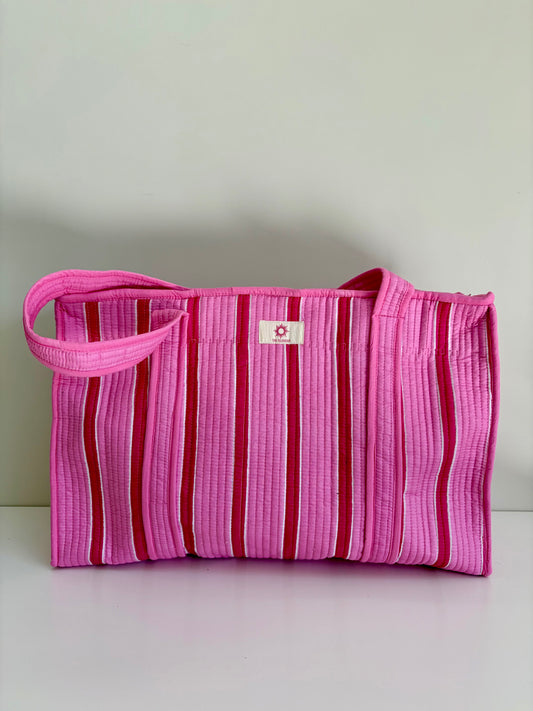 Pink Stripes Large Tote Bag