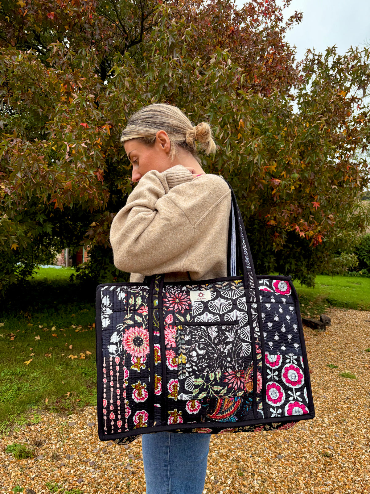 Black Patchwork Compartment Organiser Tote Bag