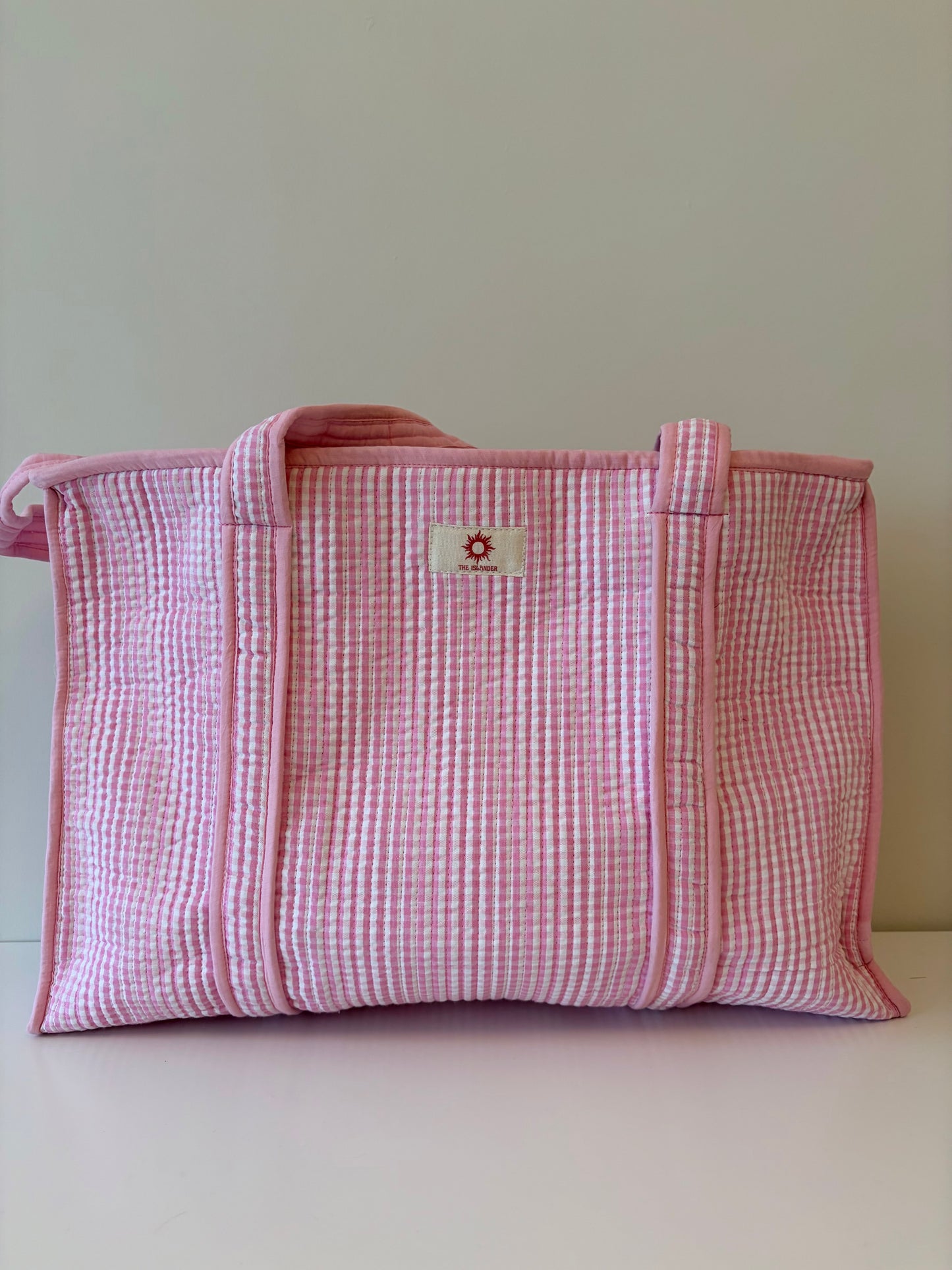 Baby Pink Gingham Large Zipped Tote
