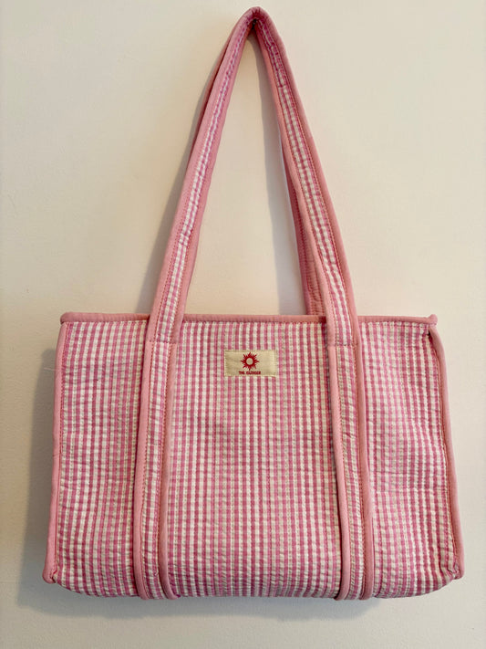 Baby Pink Gingham Midi Tote Bag