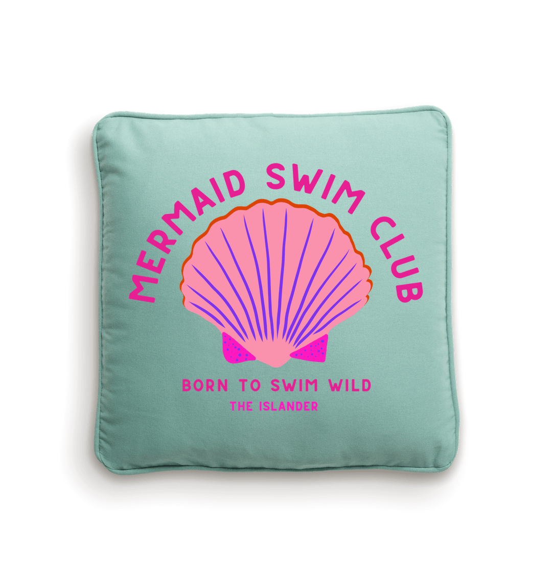 Natural/Sage Green Mermaid Swim Club -  Fairtrade Organic Cotton Canvas Cushion Cover - 40x40cm