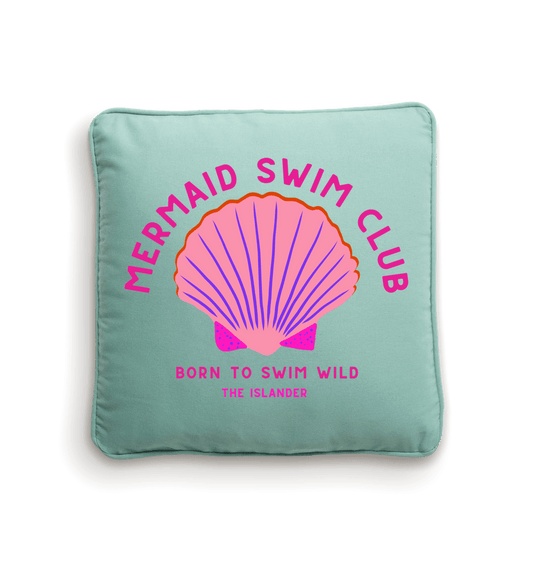 Natural/Sage Green Mermaid Swim Club -  Fairtrade Organic Cotton Canvas Cushion Cover - 40x40cm