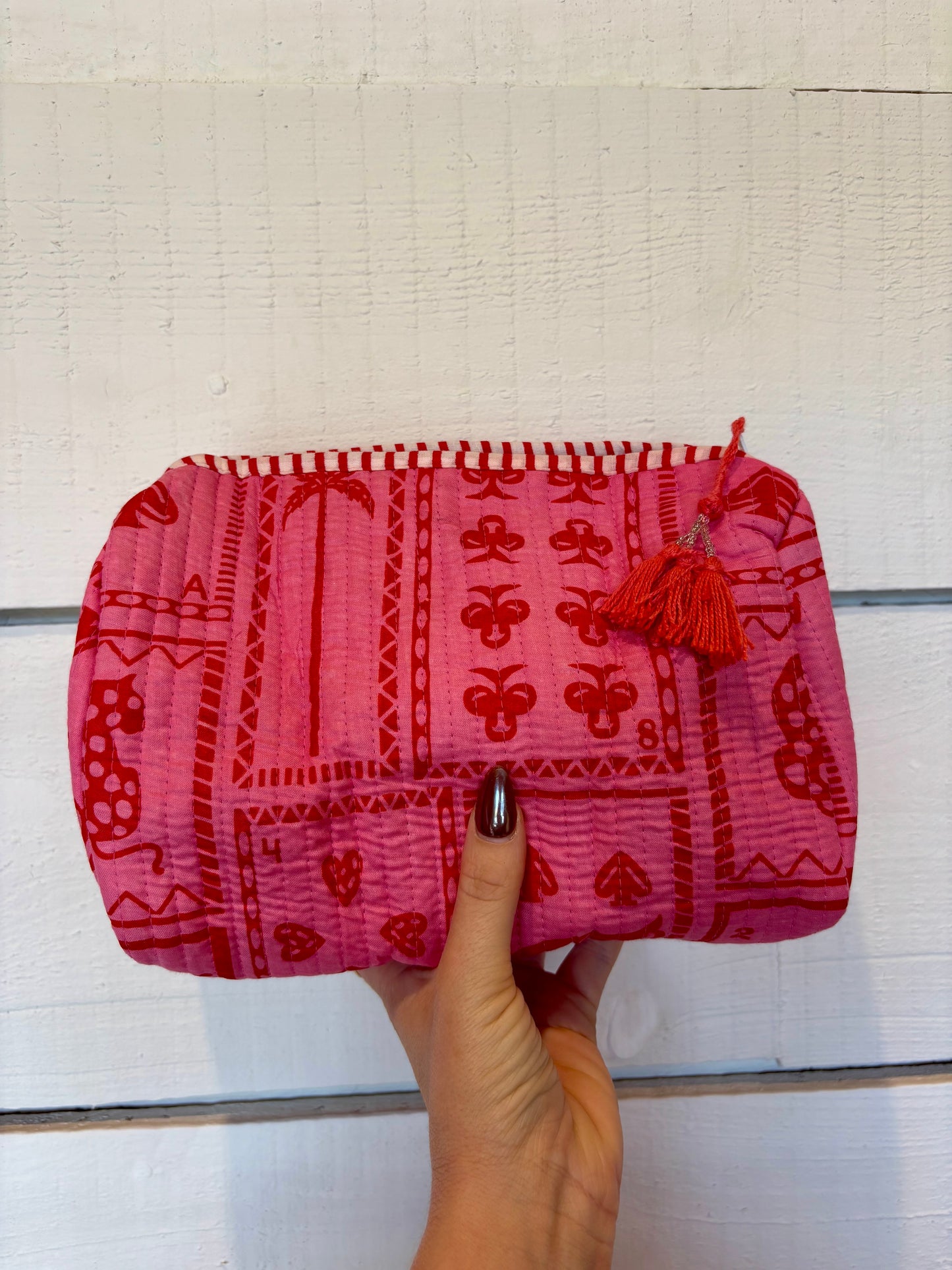 Red/Pink Block Large Zipped Tote Bag