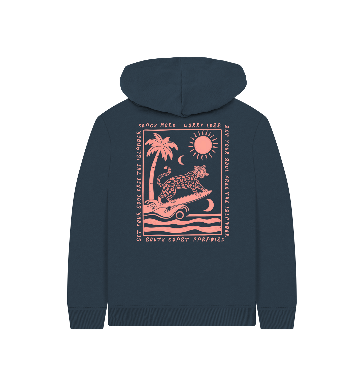Navy Blue Printed Kids Hoodie Back