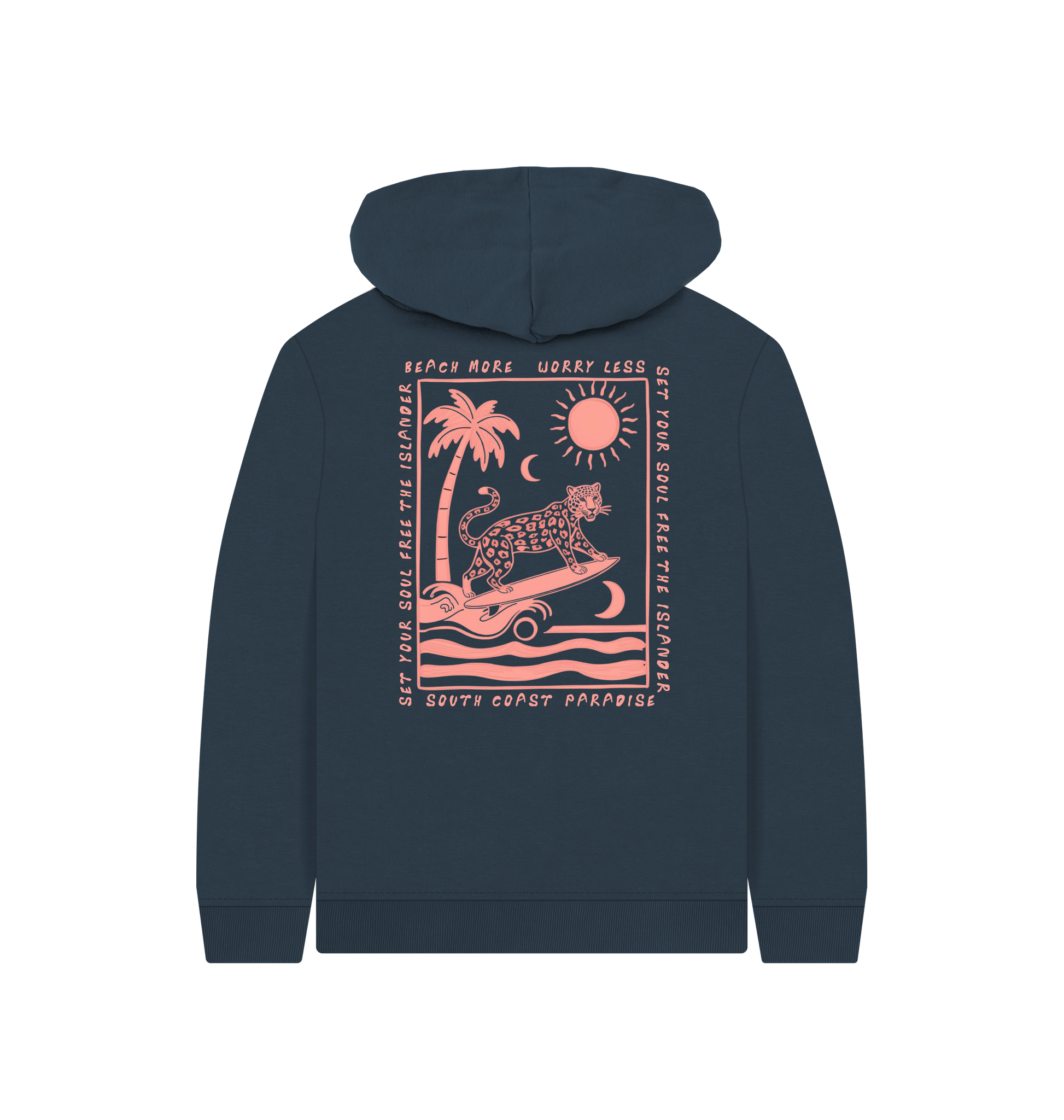Navy Blue Printed Kids Hoodie Back