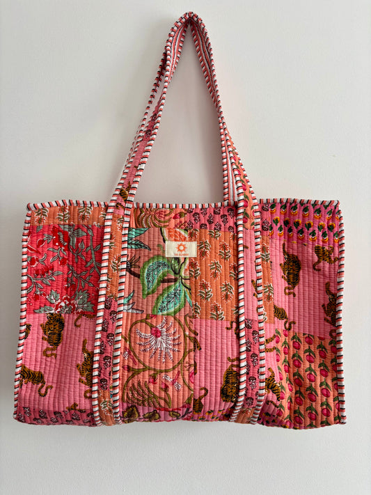 Pink & Peach Patchwork Zipped Tote Bag