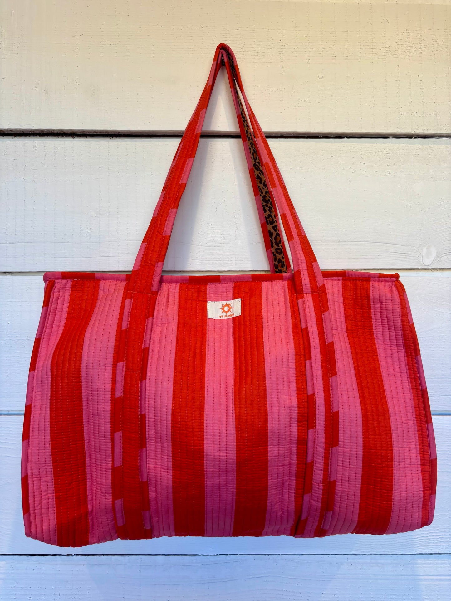 Coral Stripes & Leopard Print Tote
