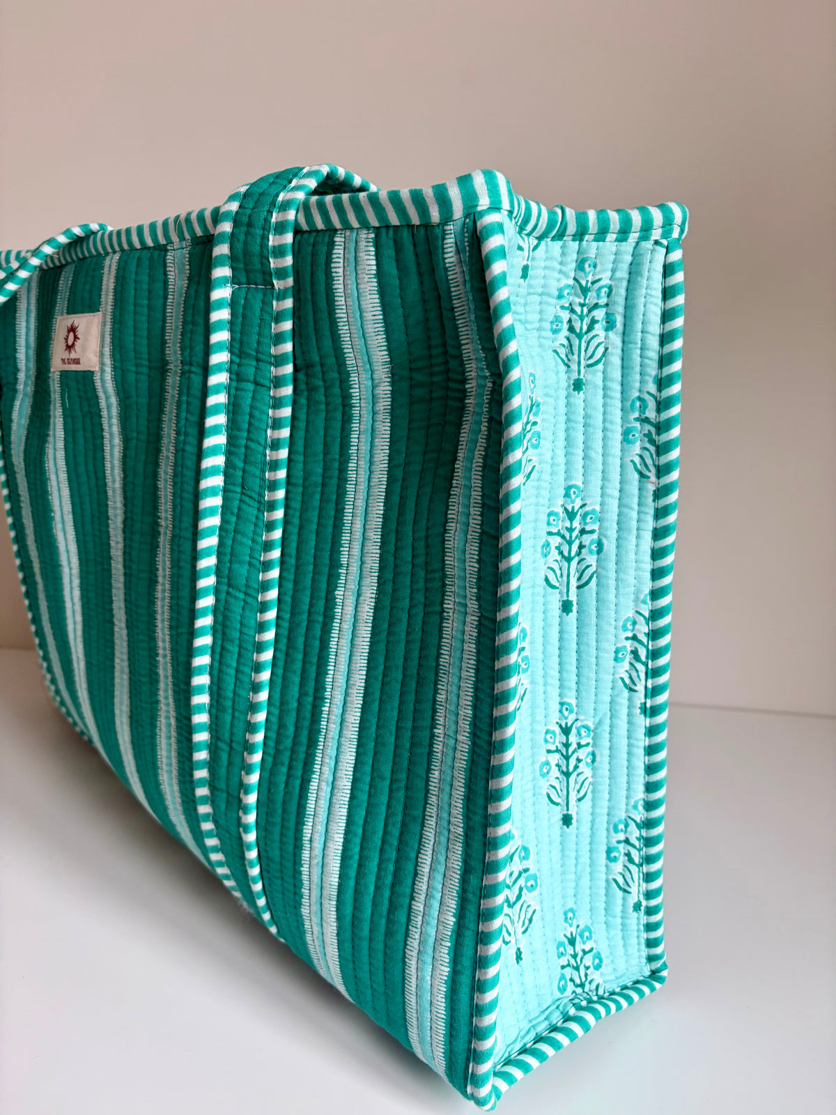 Turquoise/Teal Block Print Large Tote