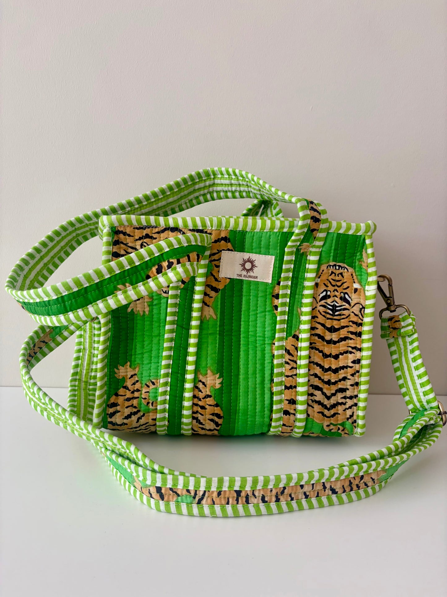 Green Stripes Tiger Mini Tote Bag