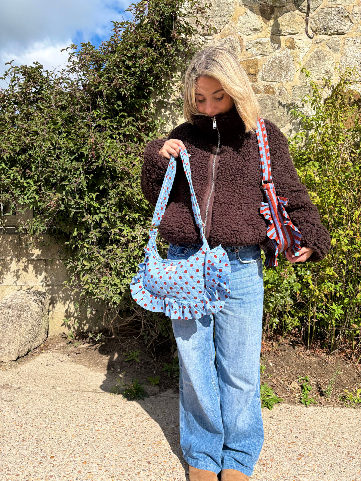 Blue & Brown Polka Frill Side Mini