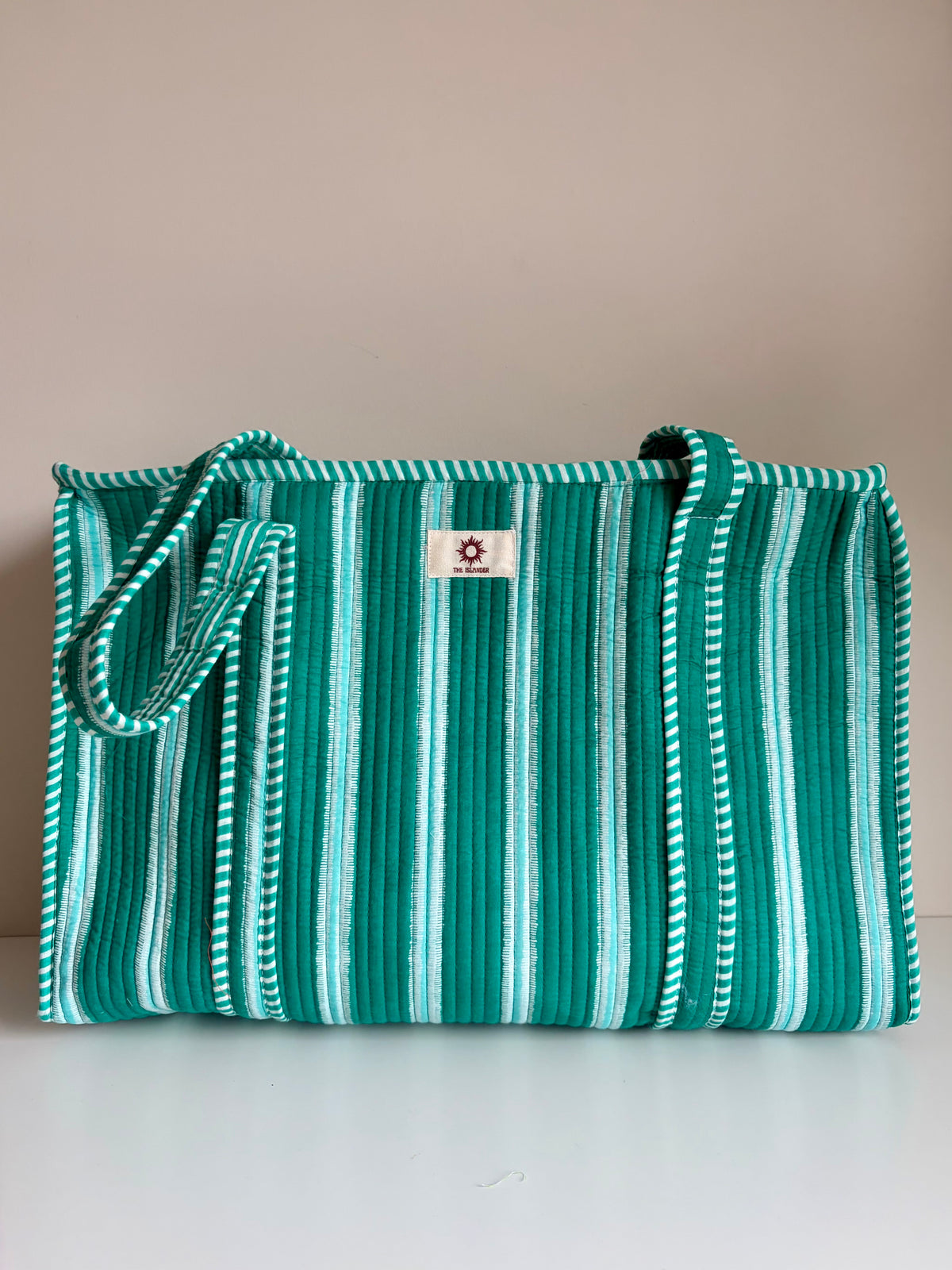 Turquoise/Teal Block Print Large Tote