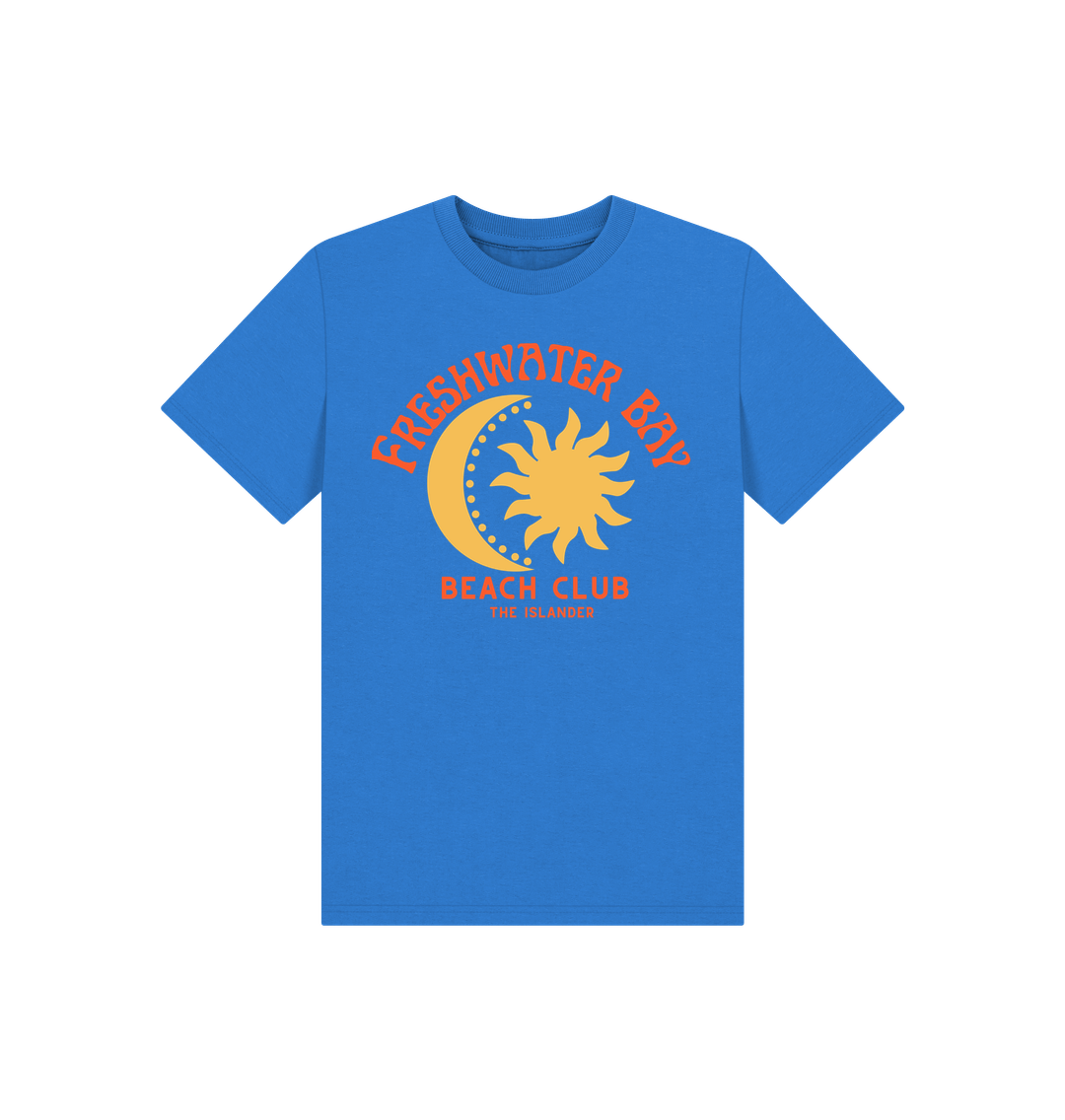 Bright Blue Freshwater Bay - Yellow Sun & Moon - Kids T Shirt