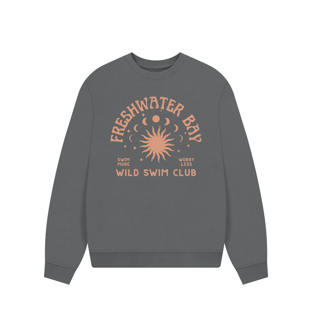 Slate Grey Freshwater Bay - Wild Swim Club - Women's Oversized Style Sweatshirt - Wild Swimming