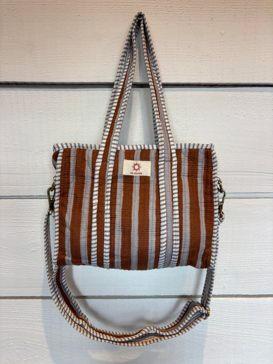 Brown & Grey Stripes Mini Tote Bag