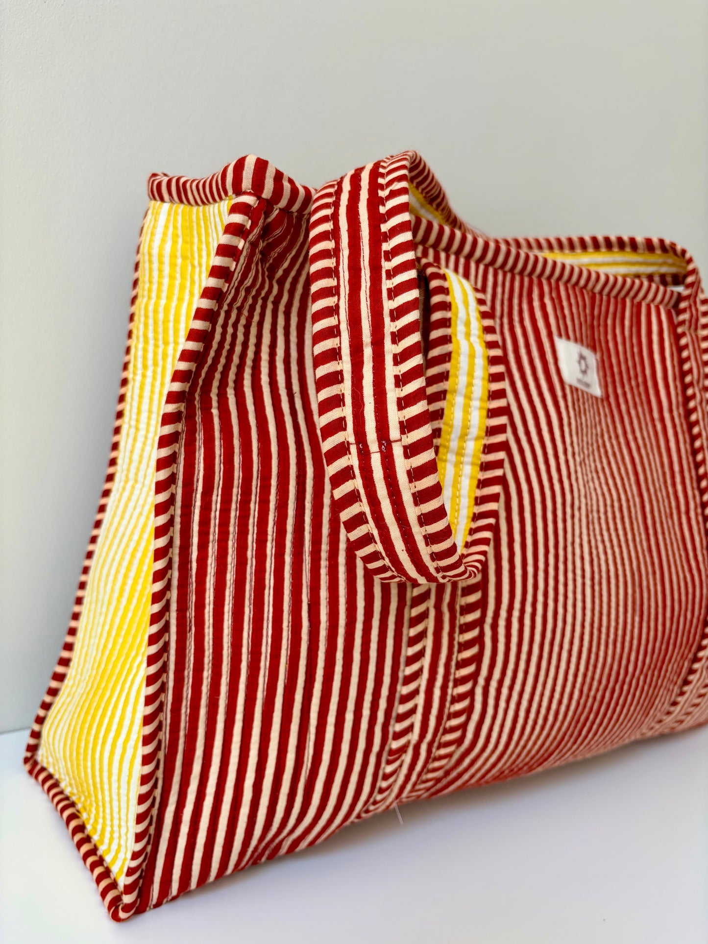 Terracotta & Yellow Stripes Large Tote Bag
