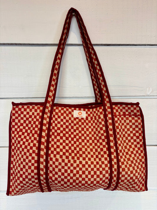 Terracotta Checkerboard Large Zipped Tote Bag