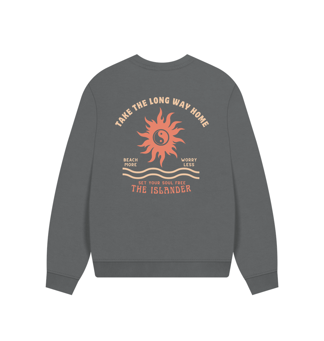 Slate Grey The Islander - Set Your Soul Free - Women's Oversized Style Sweatshirt - Back Print