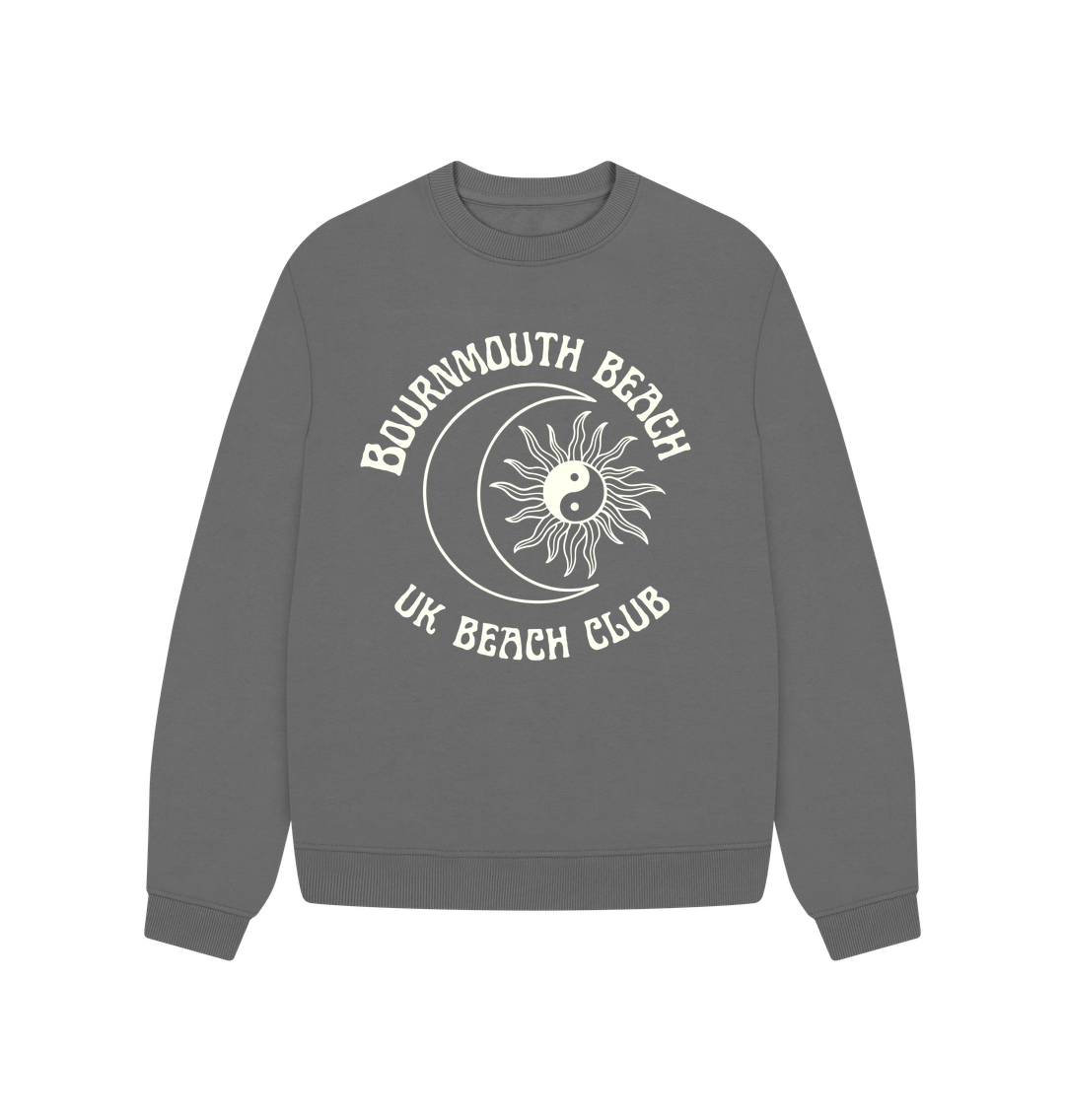 Slate Grey Bournemouth Beach - UK Beach club  - Women's oversized sweatshirt- Sun and Moon design