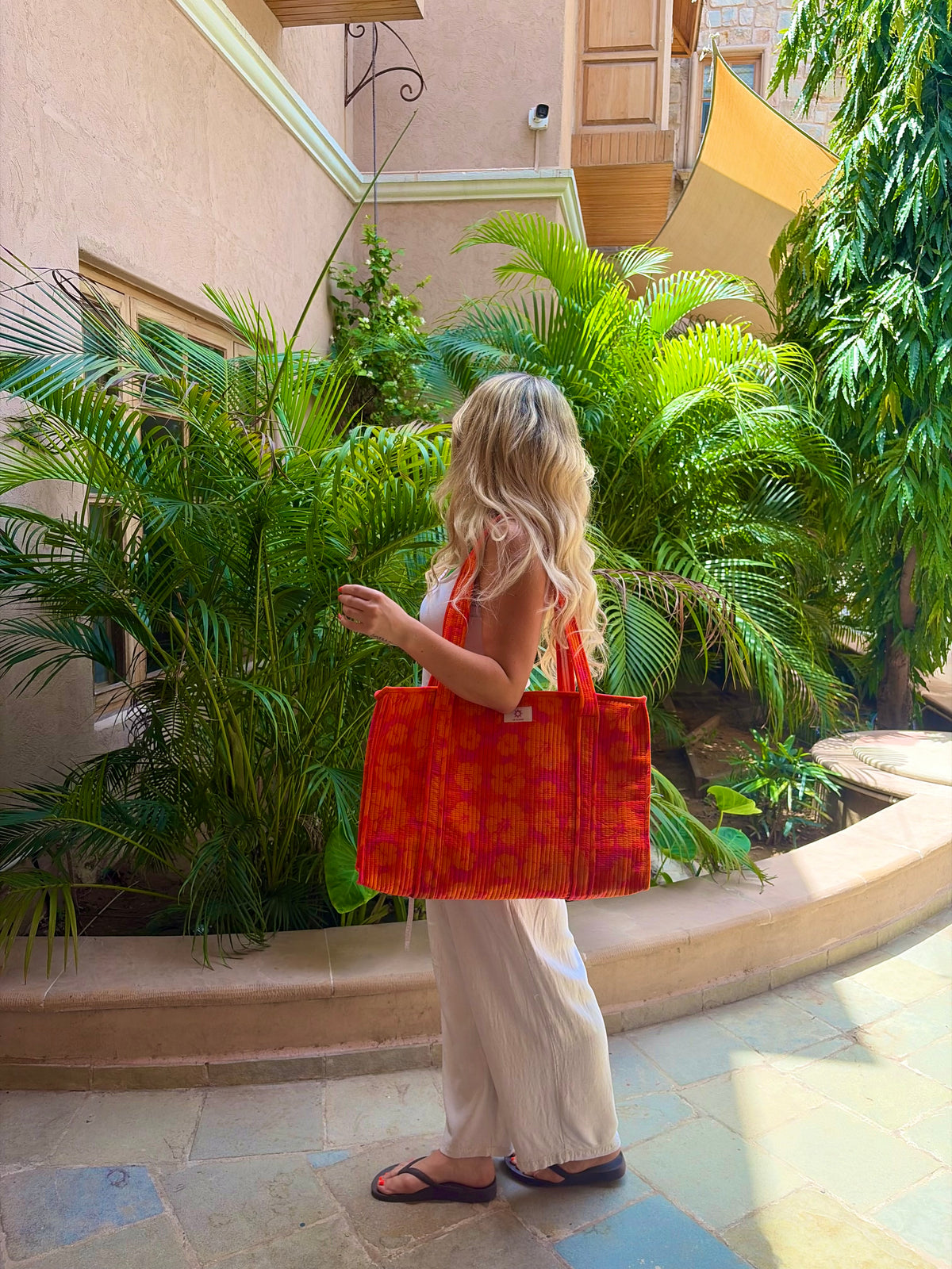 Pink & Orange Hibiscus Large Tote Bag
