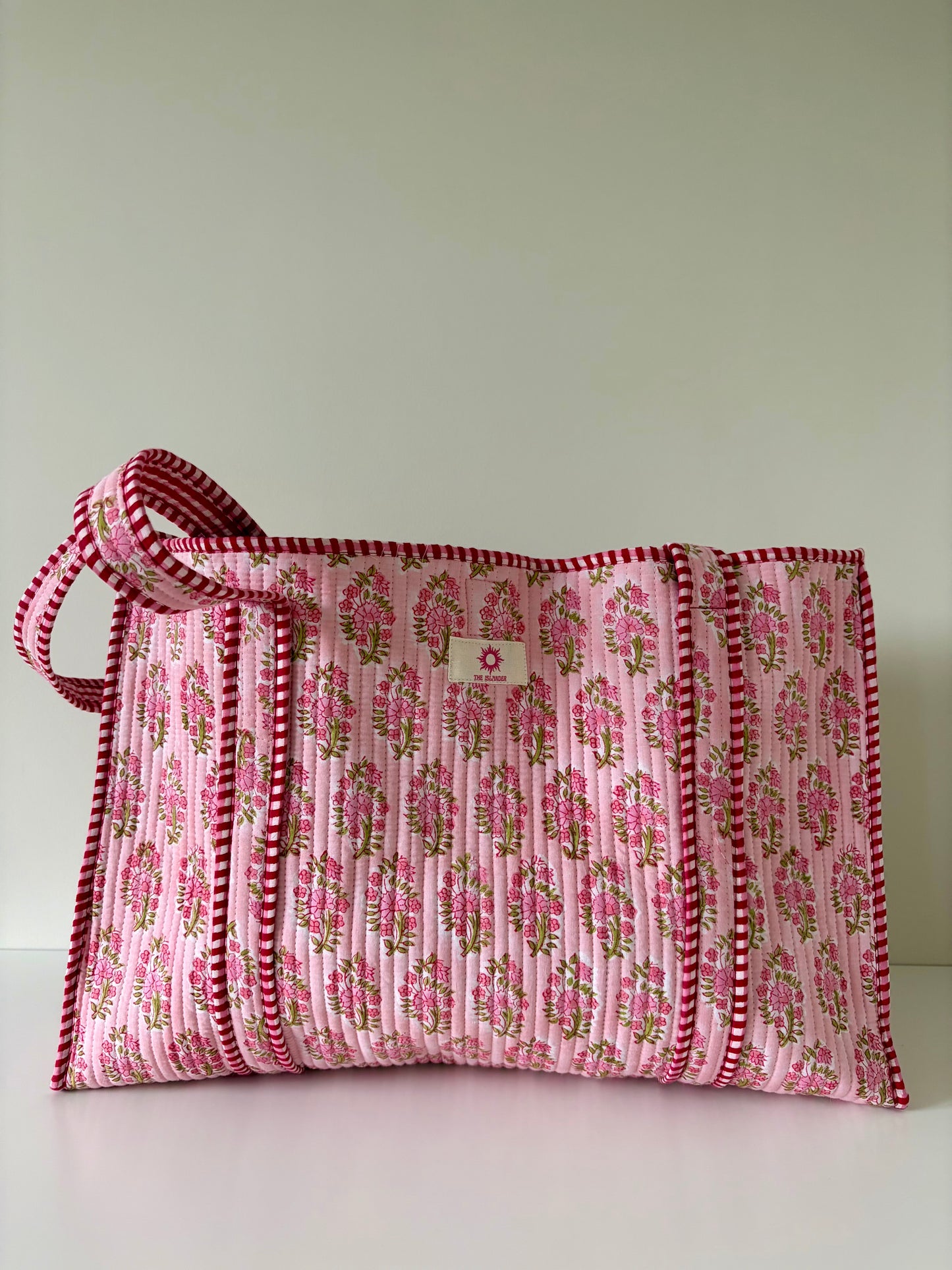 Spring Floral & Gingham Block Print Large Tote (Reversible or Zipped)