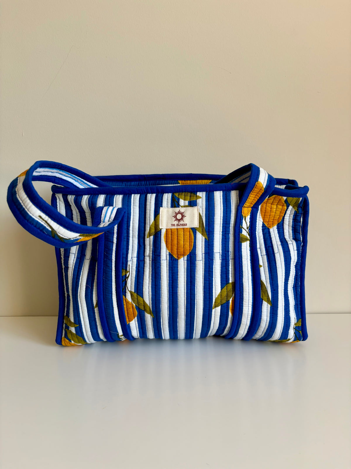 Blue Stripe Lemons Midi Tote