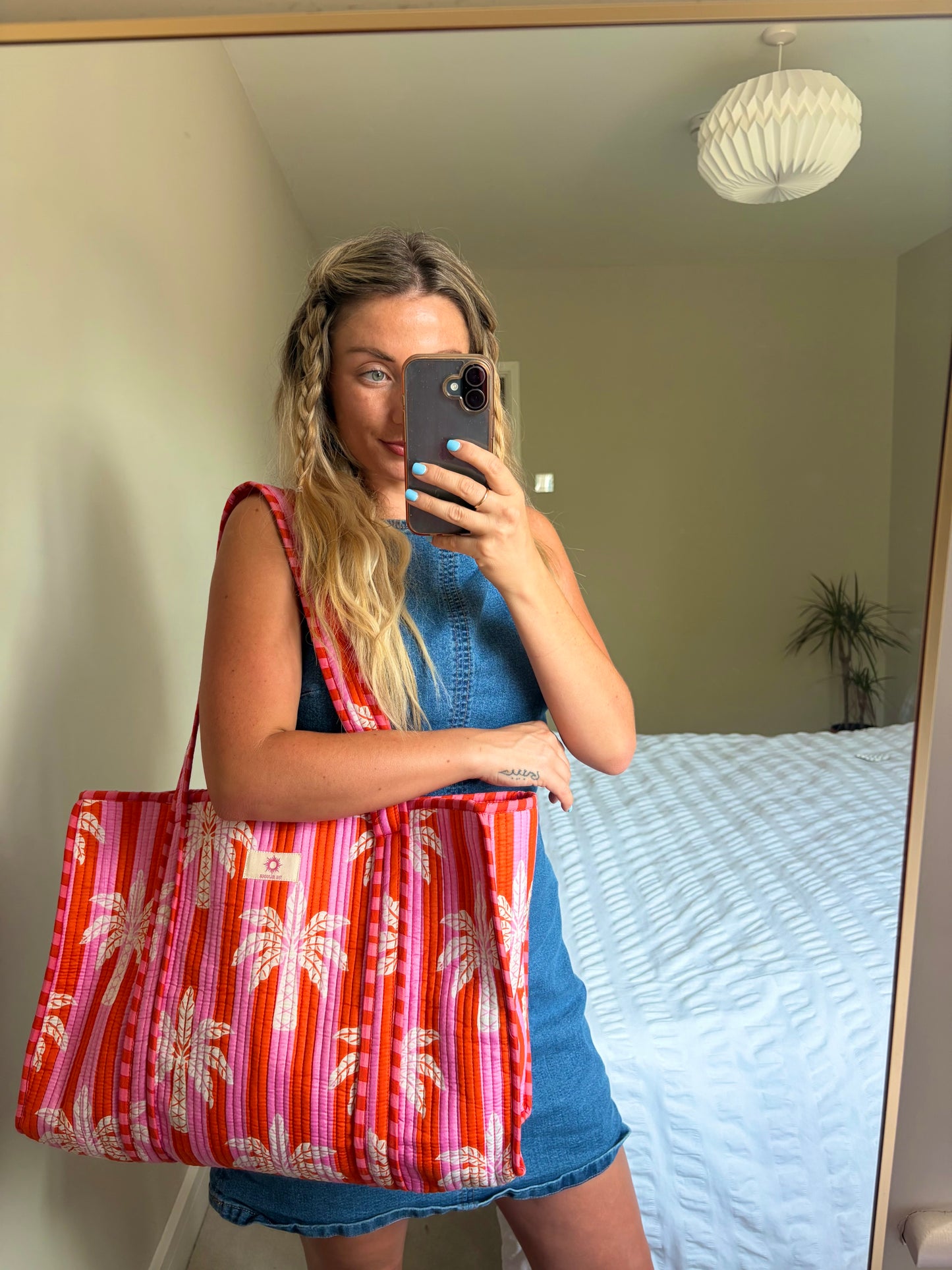 Pink & Orange Palm Tree Large Tote Bag