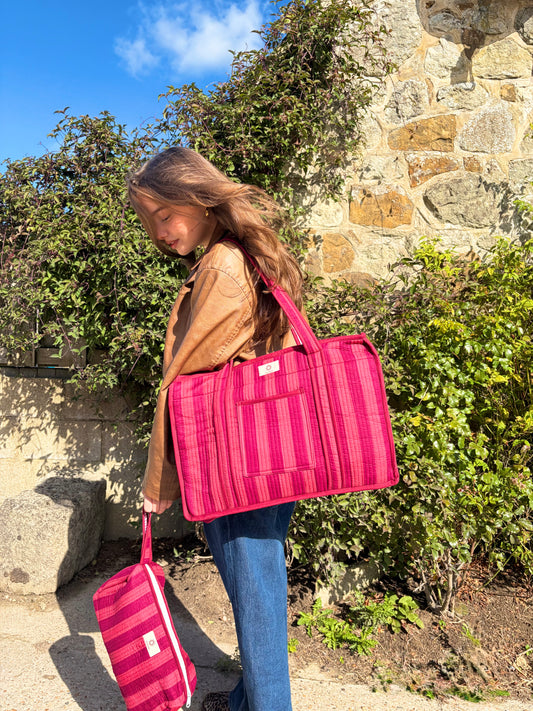 Burgundy Stripes Compartment Organiser Tote