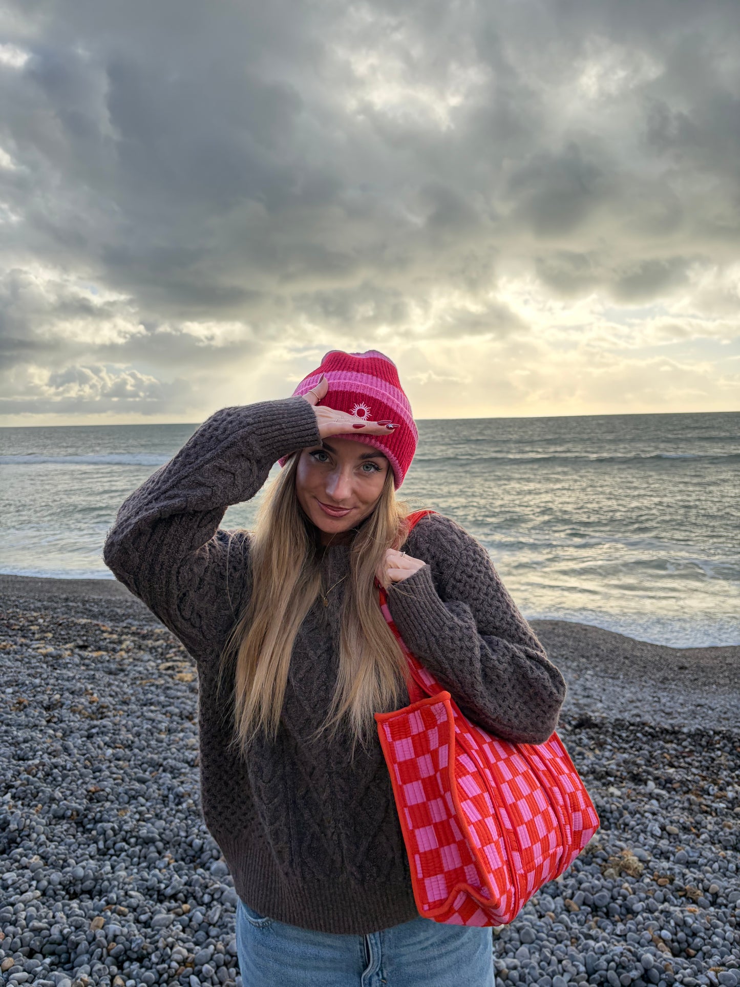 Pink (Pink & Red and Pink & Orange) Checkerboard Midi Tote