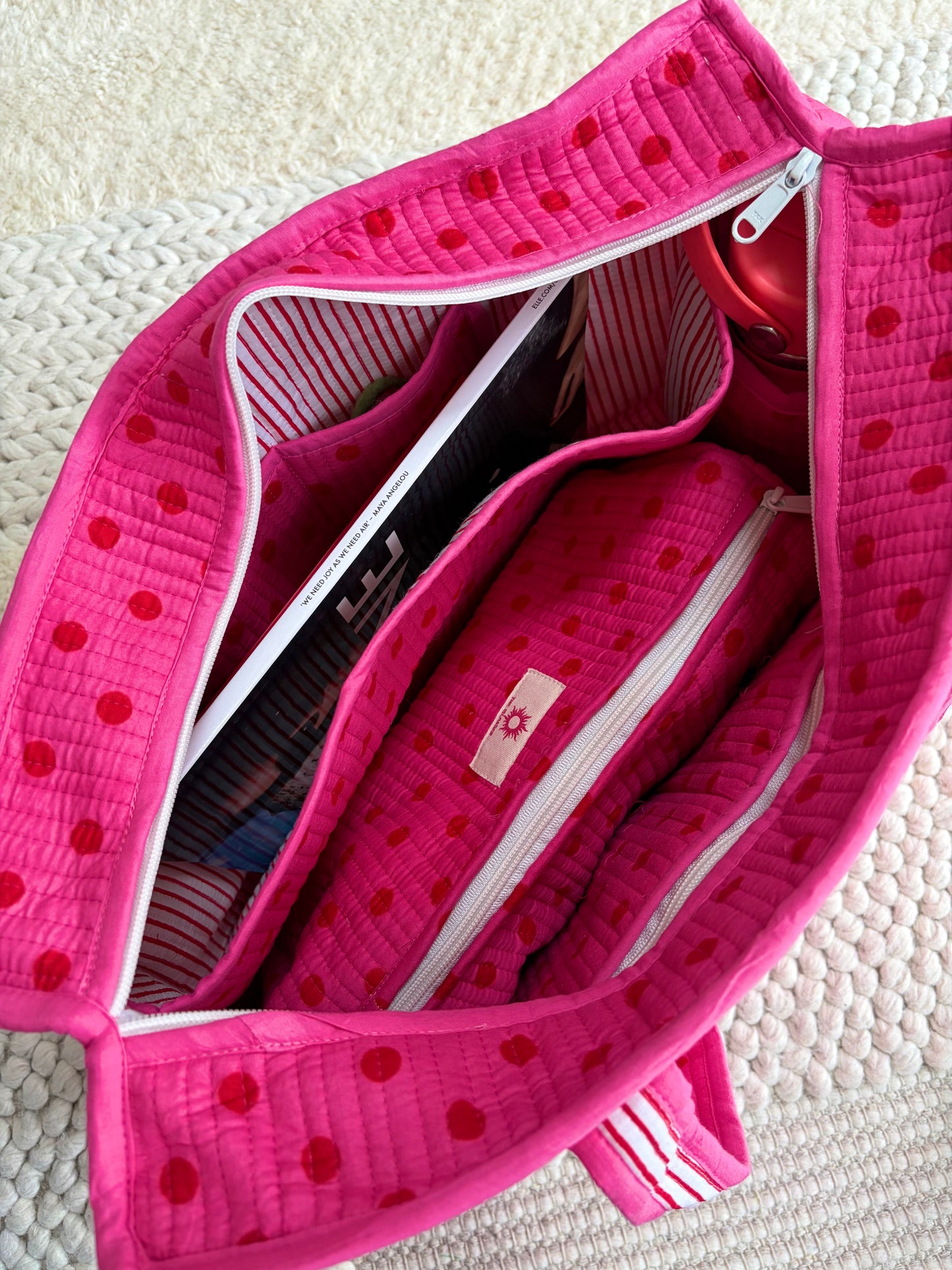 Pink & Red Polka Dot Compartment Organiser Tote