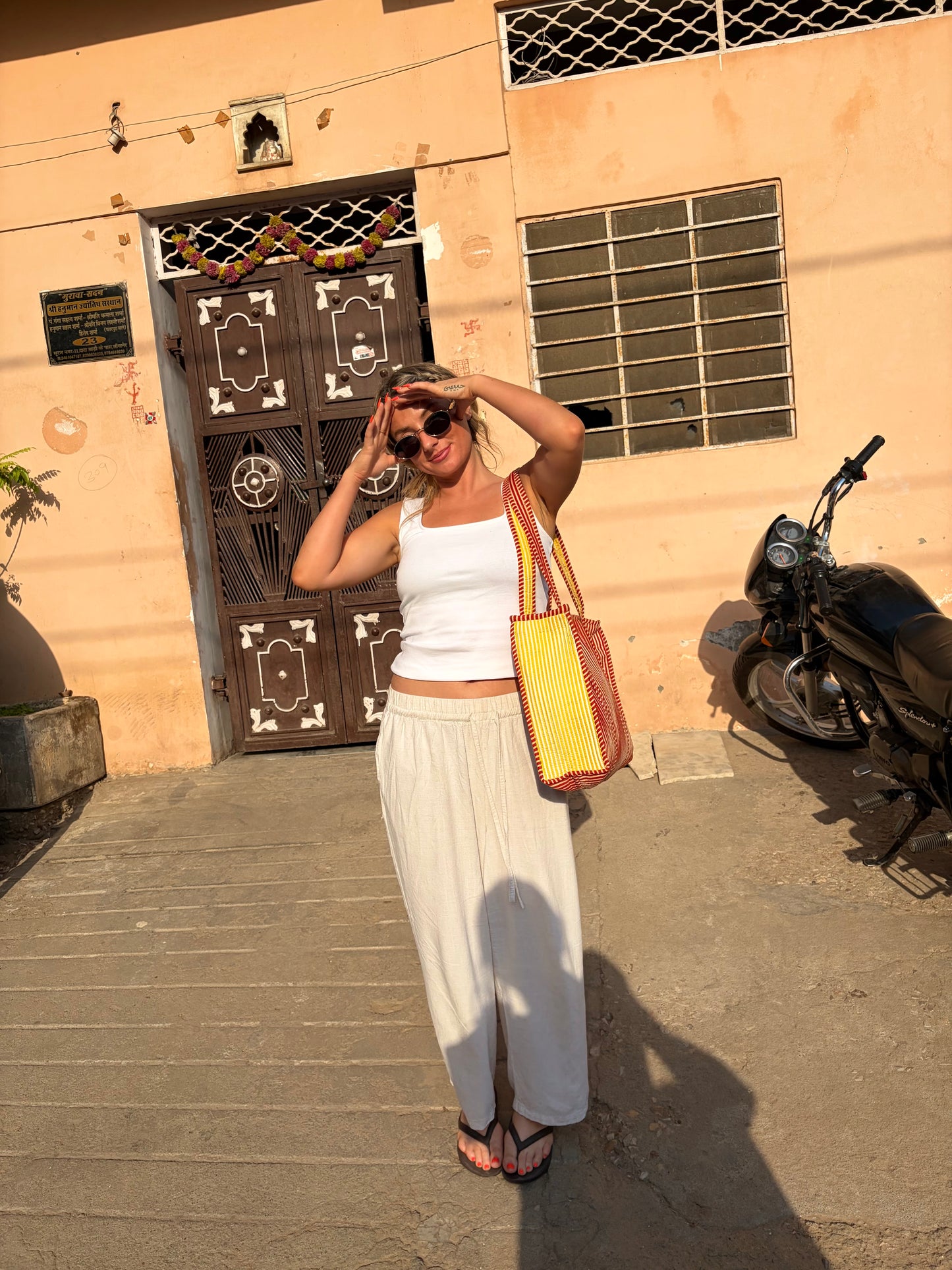 Terracotta & Yellow Stripes Large Tote Bag