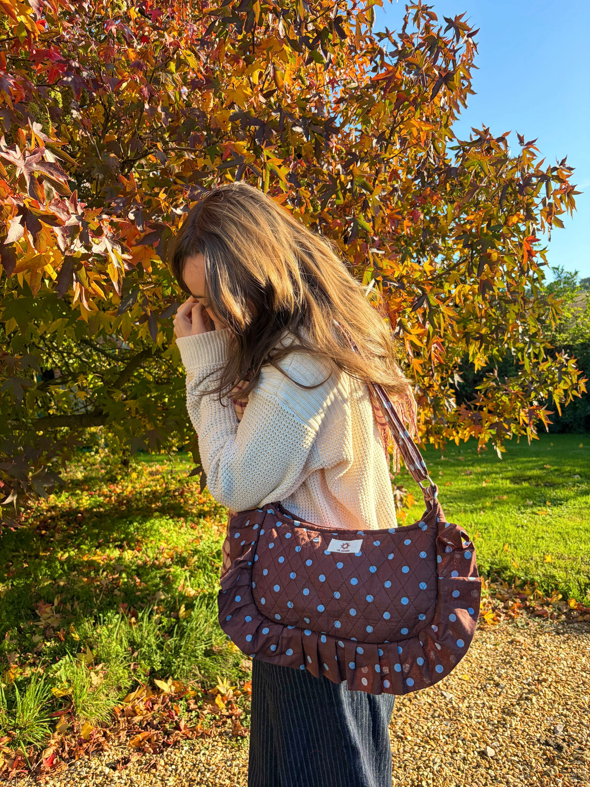Brown & Blue Polka Frill