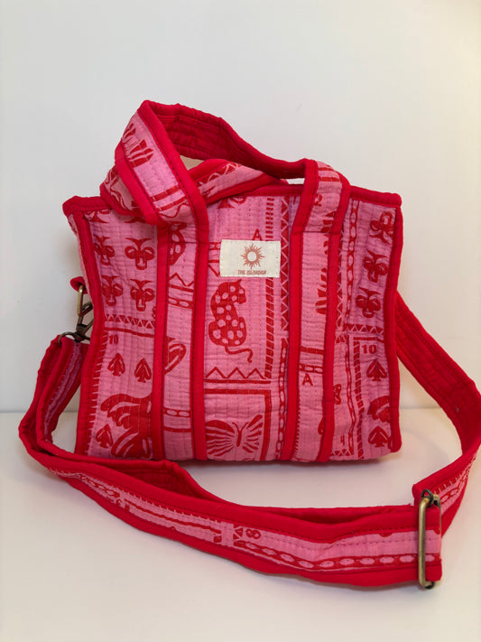 Pink/Red Block Print Mini Tote Bag
