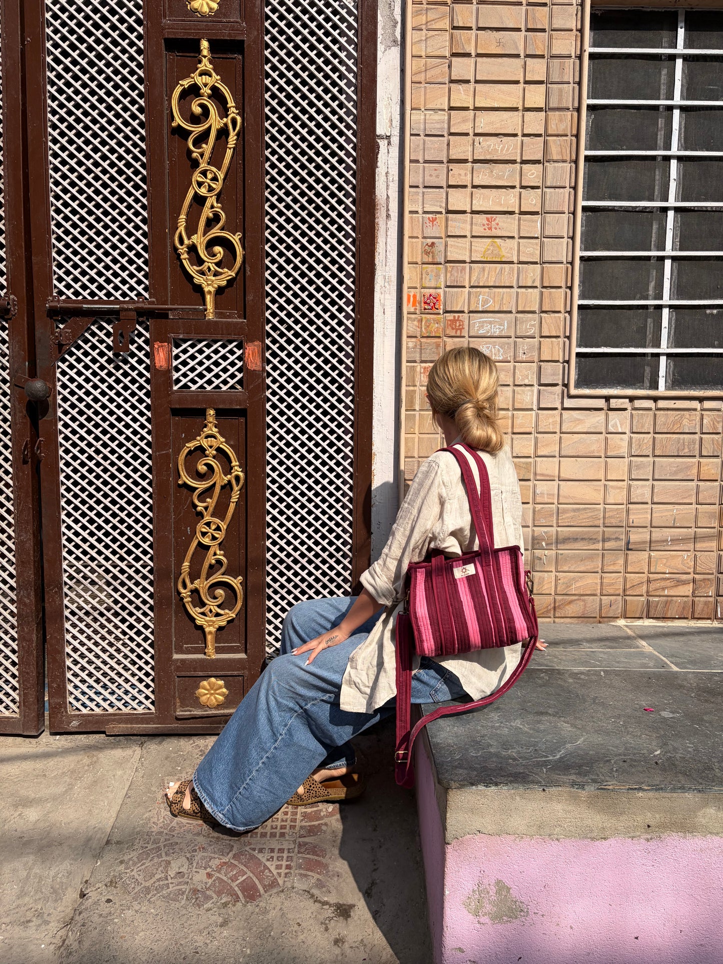Burgundy & Pink Mini Tote Bag