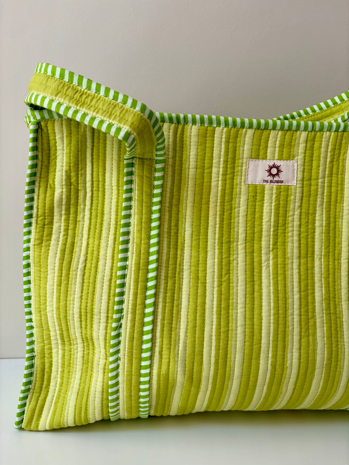 Lime Green Stripes Large Tote Bag