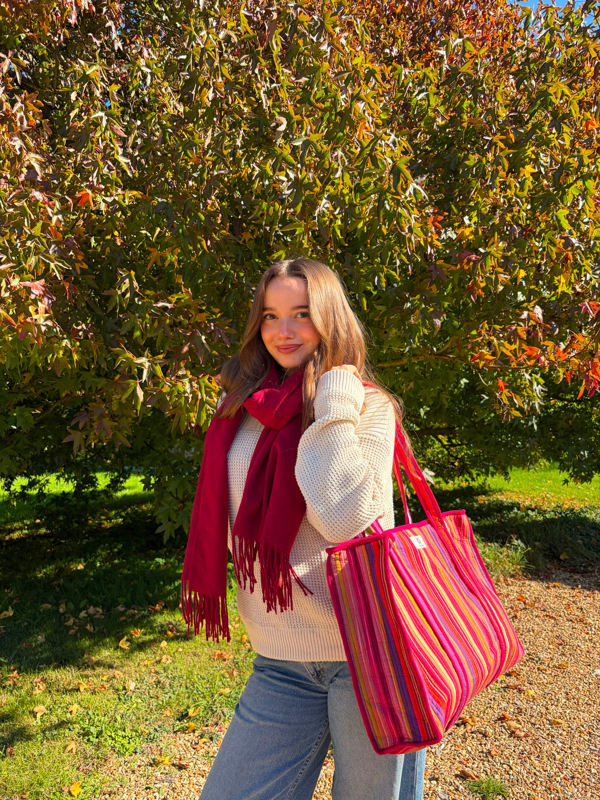 Winter Spice Stripes Large Tote