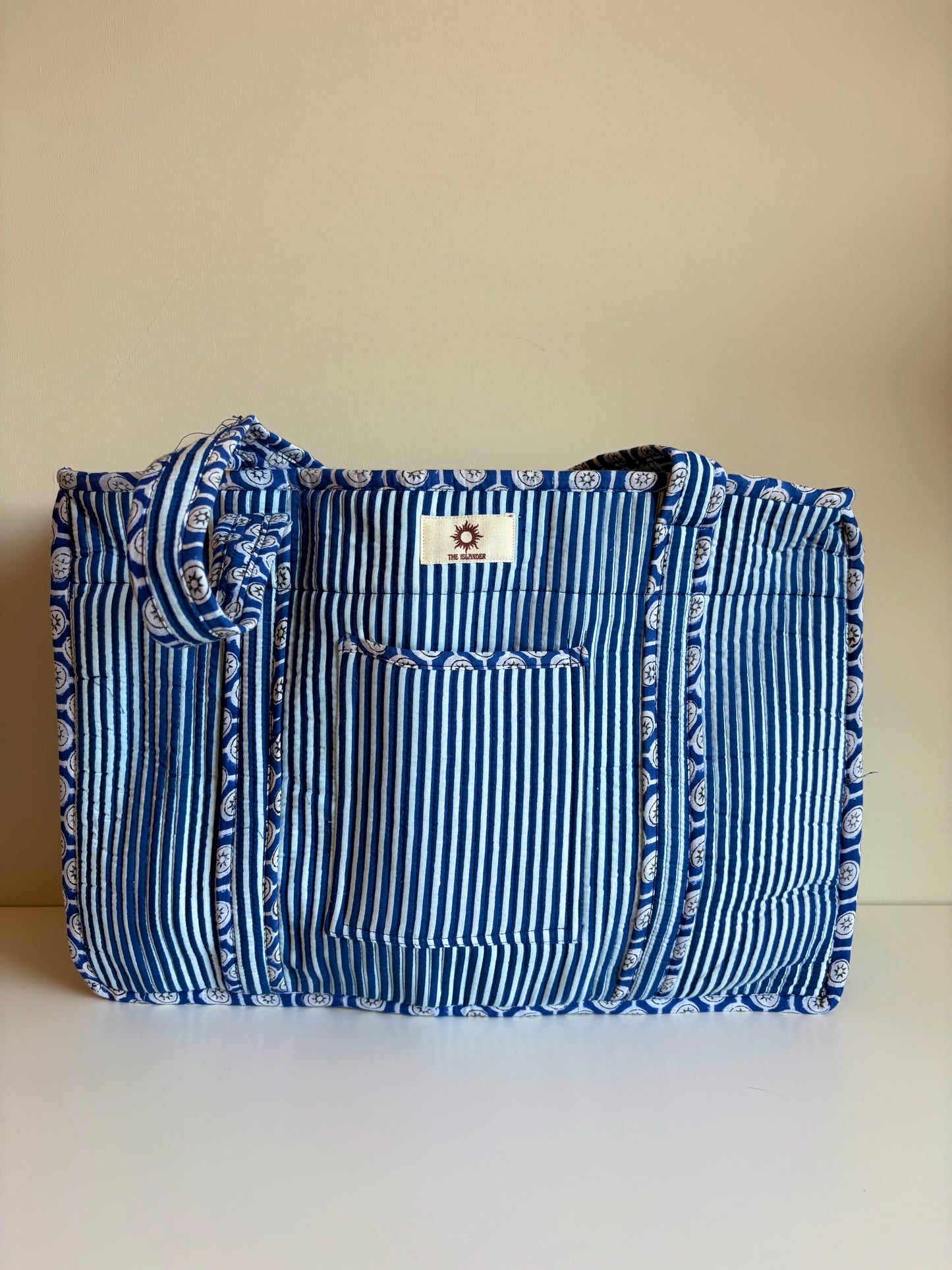 Blue Stripes Compartment Organiser Tote Bag