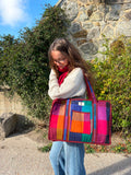 Colourful Madras Checks Organiser Compartment Tote