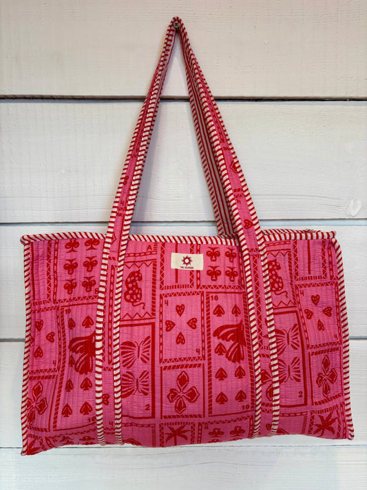 Red/Pink Block Large Zipped Tote Bag