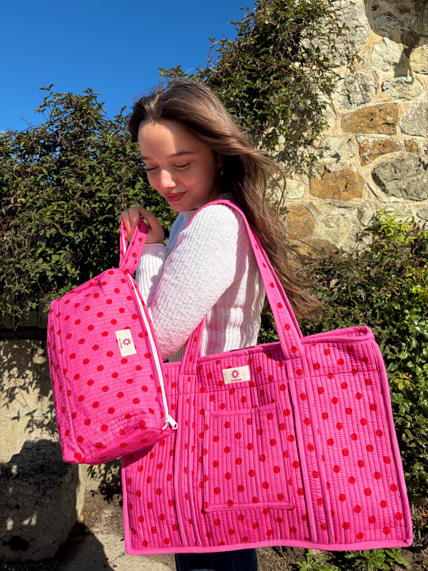 Pink & Red Polka Dot Compartment Organiser Tote