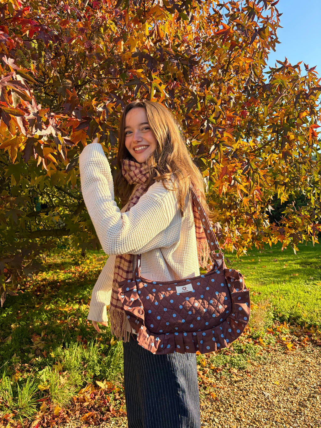 Brown & Blue Polka Frill